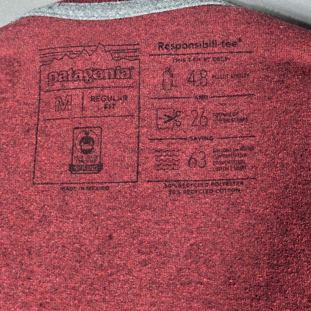 Patagonia Fly Fishing T-Shirt Men Medium Burgundy Responsibili-Tee Trout Graphic - Picture 4 of 12